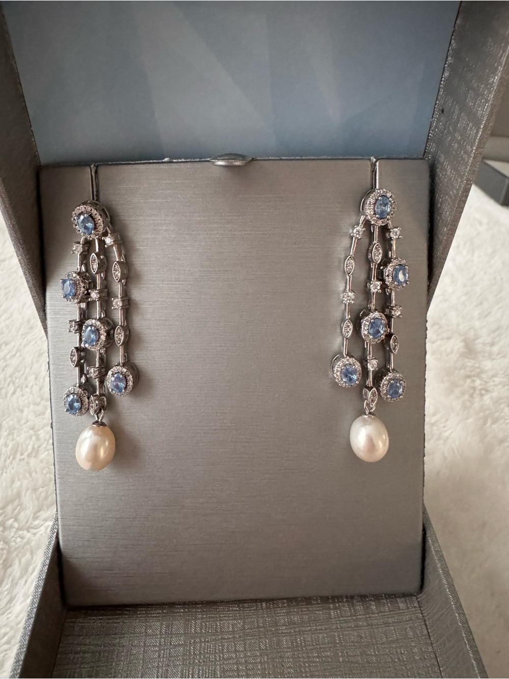 Blue Topaz and Pearl Drop Earrings